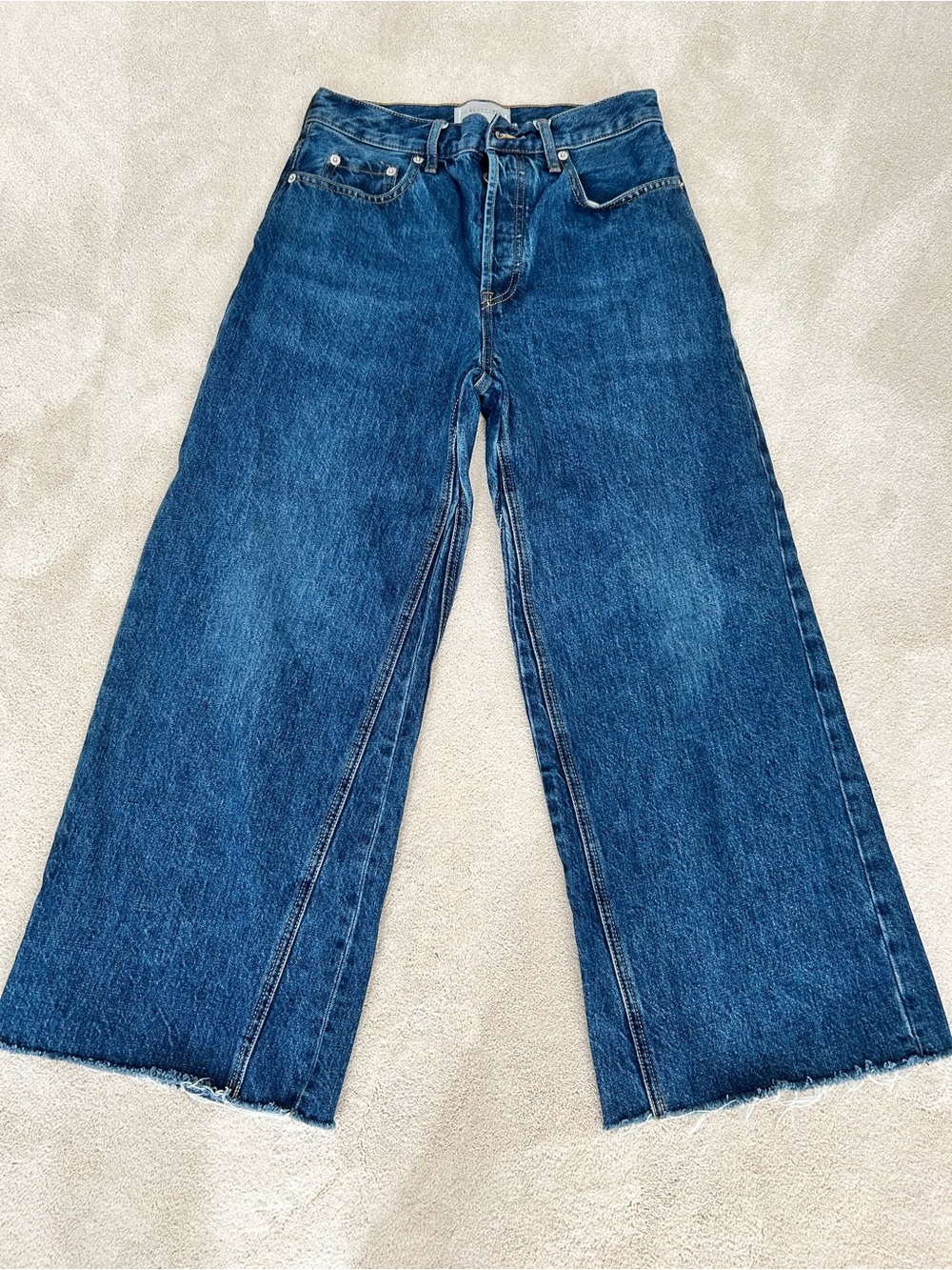Everlane cropped Wide-Leg High-Rise Jeans in Dark Blue Denim 25